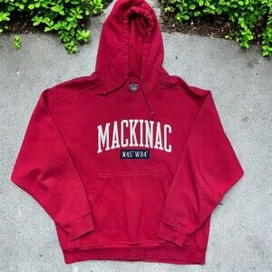 Gear Vintage Y2K Mackinac Island Michigan Pullover Red Hoodie Stitched Men's M